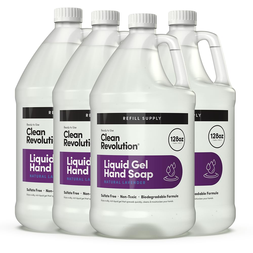 Clean Revolution Liquid Gel Hand Soap, Silky Rich Liquid, Quick Lather, Fast Rinsing, (Natural Lavender) 128 Fl Oz, 4 Pack - Made in USA