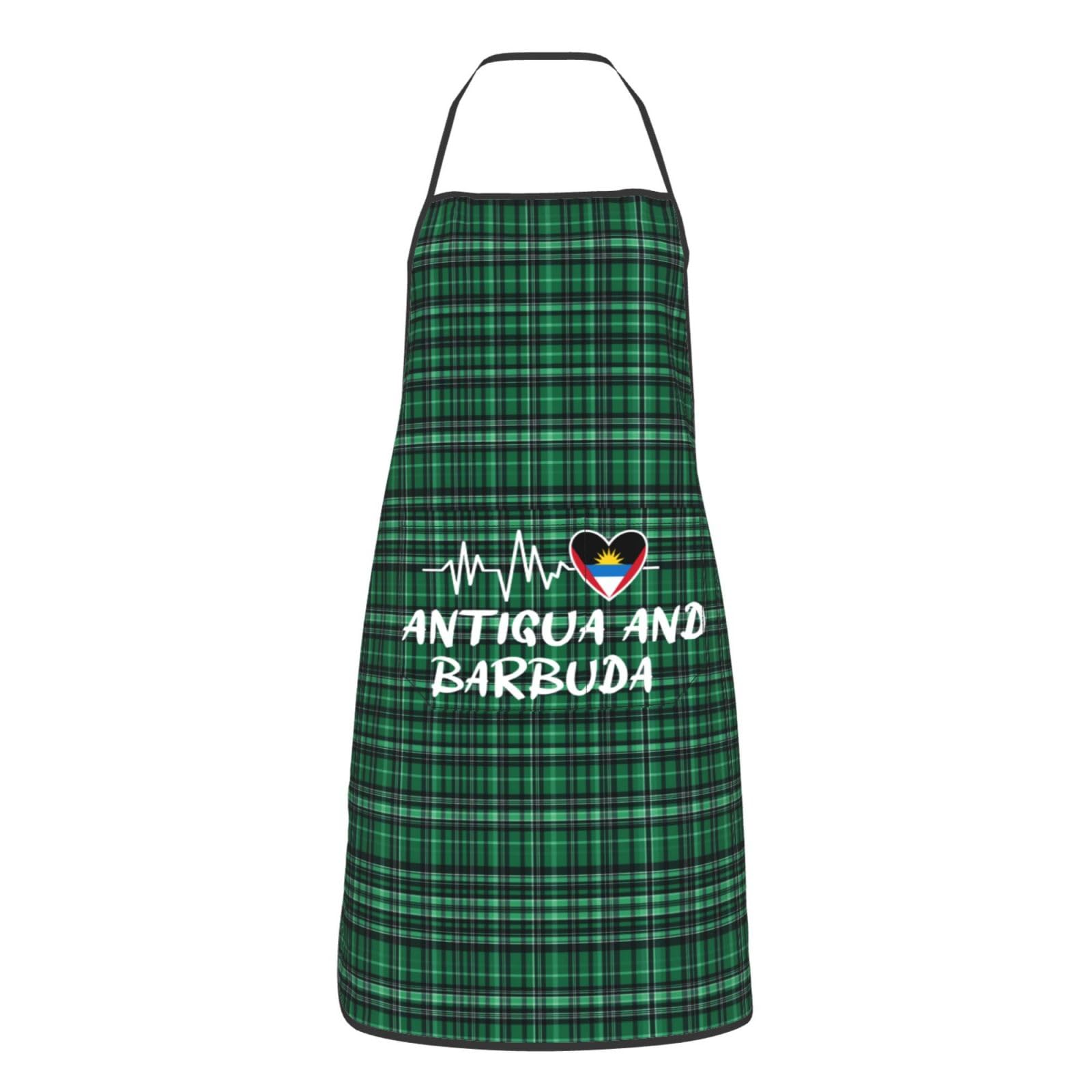 nopicsn Antigua and Barbuda Heartbeat Apron for cooking with Pockets Women Men Kitchen Chef Funny Aprons