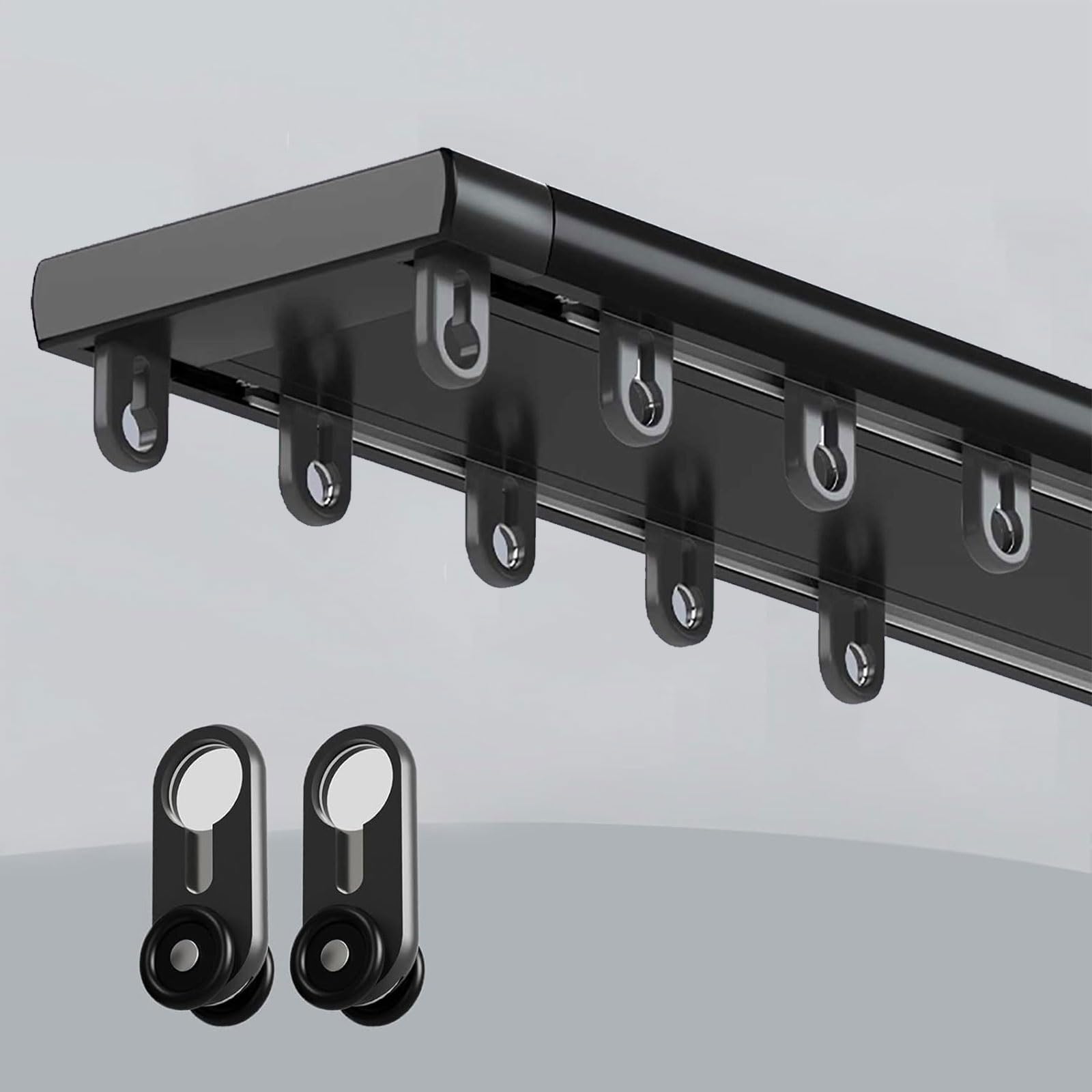 Vorhangschiene Aluminium 2-läufig Gardinenschiene 2-läufig mit leiser Gleitfunktion for Wohnzimmer Schlafzimmer(Black,5m)