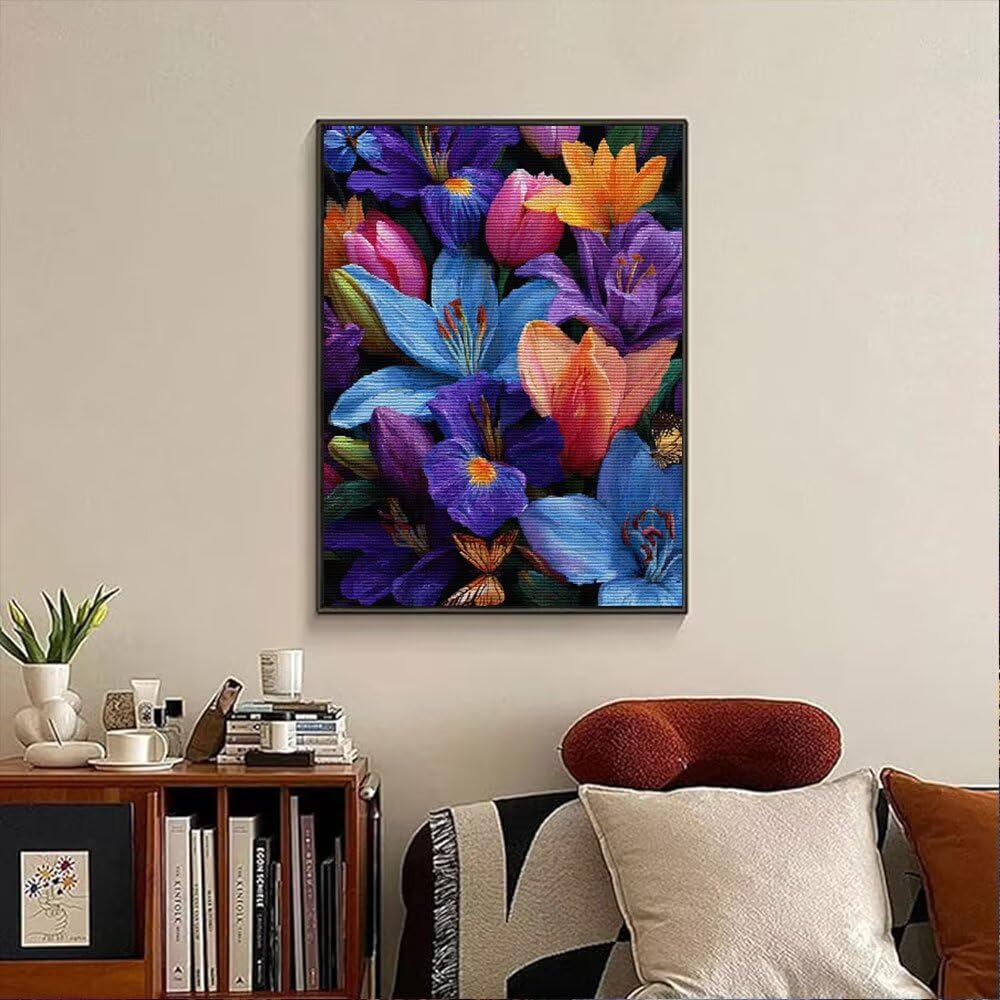 Kolor Kwiatów Diament Malarstwo Zestawy Dla Dorosłych, 5D Okrągłe Wiertło Diamentowe Malarstwo Dzieci Malarstwo, Diamant Art Haft Cross Stitch Obrazy, Mozaika Sztuka Do Dekoracji Ściany 80x110cm