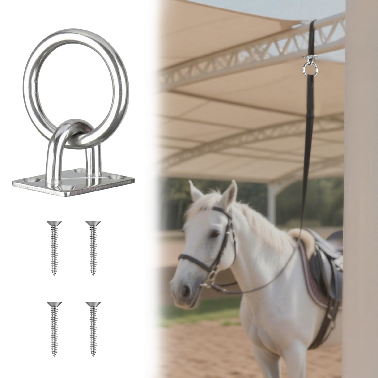 1 Pièce Anneau D’Attache Cheval En Acier Inoxydable Avec Plaque Carrée 40×50 mm Électro Poli, Anneau Fixe Ø60 mm Intérieur Ø46 mm, Vis M6, Pour Yacht, Armoire, Écurie, Anneaux Pour Chevaux