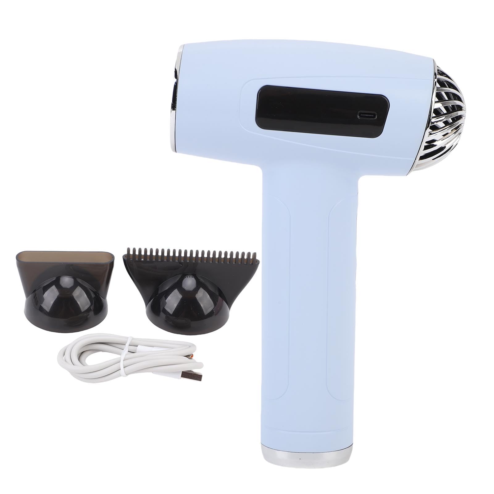Gonetre Haartrockner mit Düse, 200 W, Tragbarer Kabelloser Föhn mit Akku, USB-aufladbarer, Leichter Tragbarer Heiß-/Kaltluft-Haarföhn für Reisen, Zuhause, Wohnheime (Himmelblau)