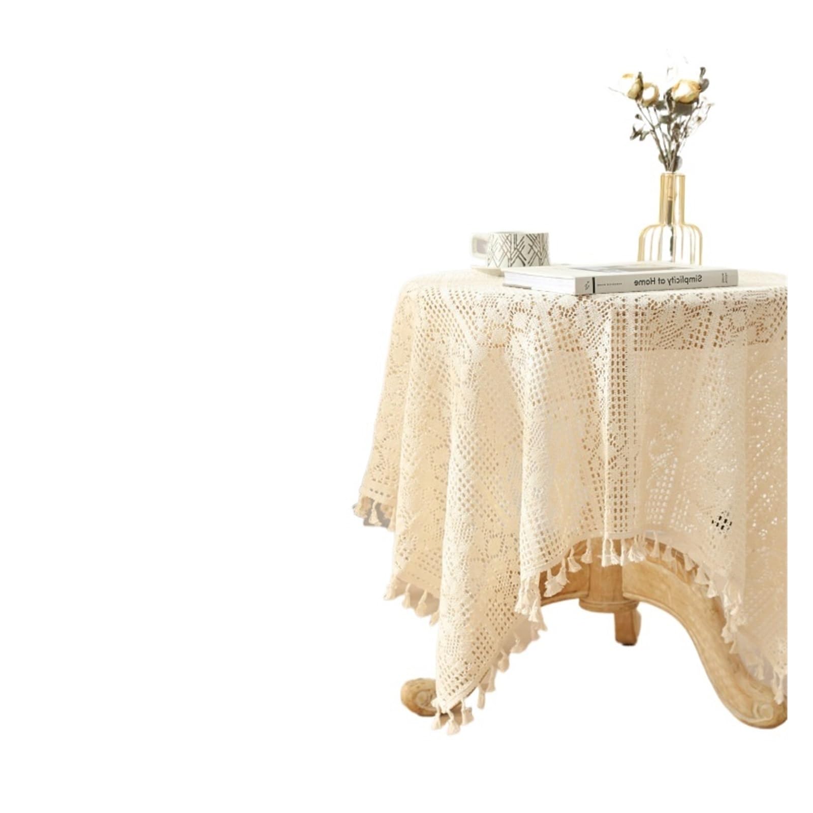 VIOLDHHJK Lace Tablecloth Vintage Handmade Crochet Tablecloth Macrame Lace Table Cloth Covers Rectangle For Kitchen Dinning Tabletop Party(Color 4,1Pc 120x120cm)