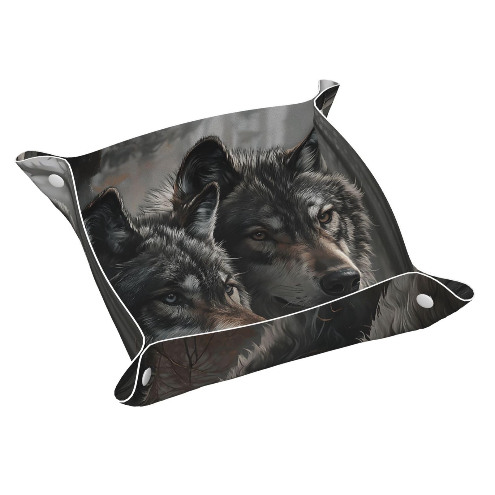 HLBSDM Forest Wolves Tray Men's Leather Valet Parking Portable Entrance Trays Bedside Storage Box