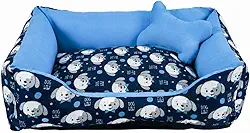 Cama para Cachorro Grande 70X55 Com Zíper Estampa Ossinho Cachorro Azul