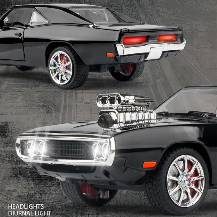 Image of Metal Pull Back Diecast Car 1:24 Big Fast And Furious 7 Pull Back Car Model With Sound Light Boys Gifts Toys For Kids?Pack Of 1?, Multicolor