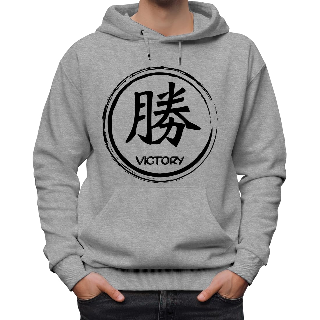 Kanji Victory Wheel Black Classic Unisex Bluza z kapturem dla mężczyzn i kobiet szara