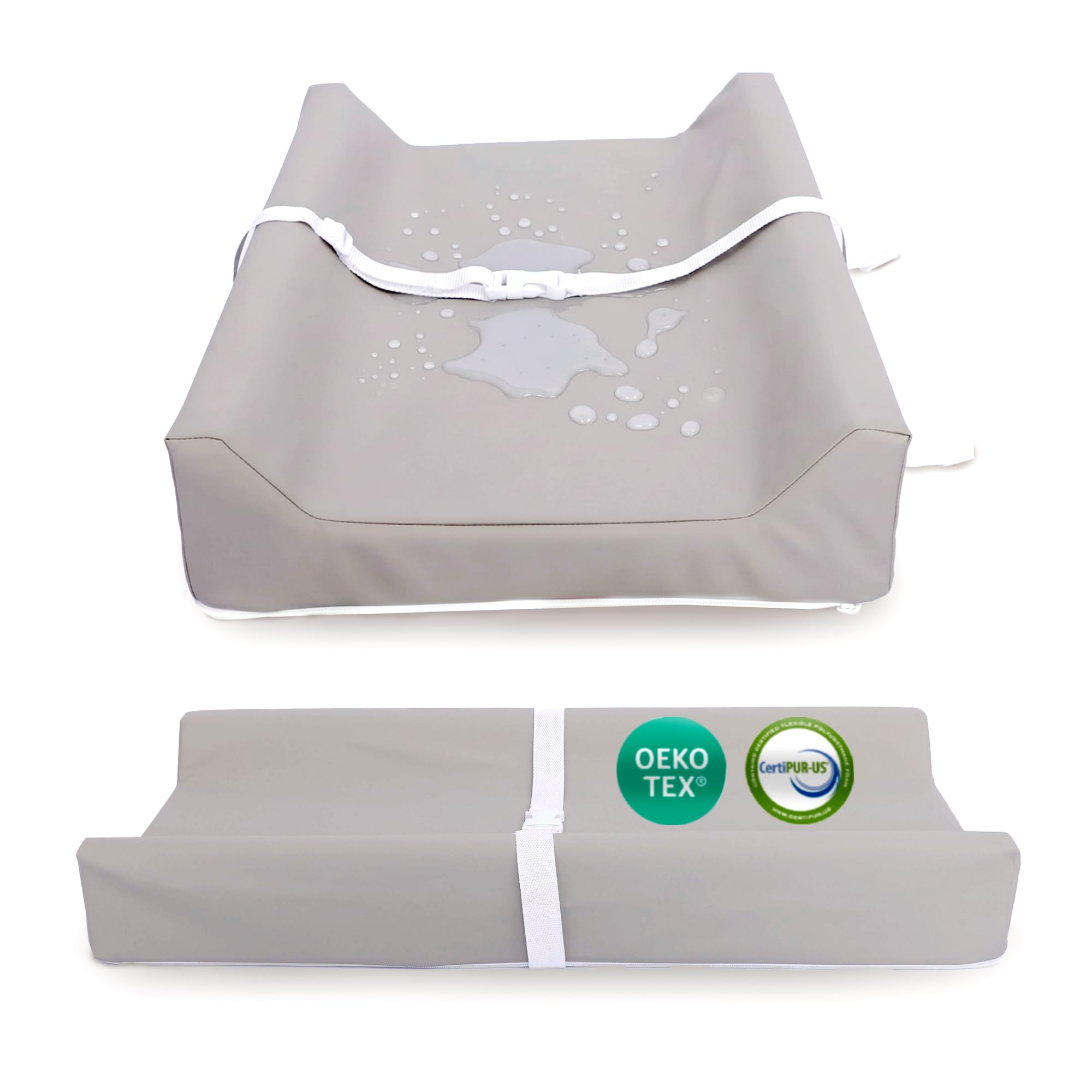 Waterproof Diaper Changing Pad by Sleepah – Vegan Leather – Wipeable Foam Changing Pad for Dresser or Table with Removable, Machine-Washable Cover – Standard Size Diaper Changing Pad – Grey