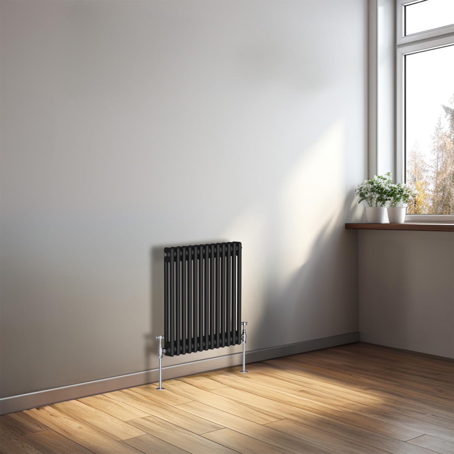 Nrg Black 600 X 605Mm Cast Iron Horizontal Radiator 2 Column Central Heating Rads