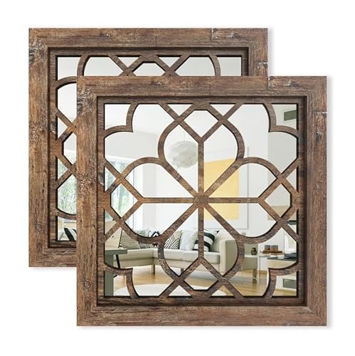 HMANGE Set of 2 14 Inch Square Redbrown Window Pane
