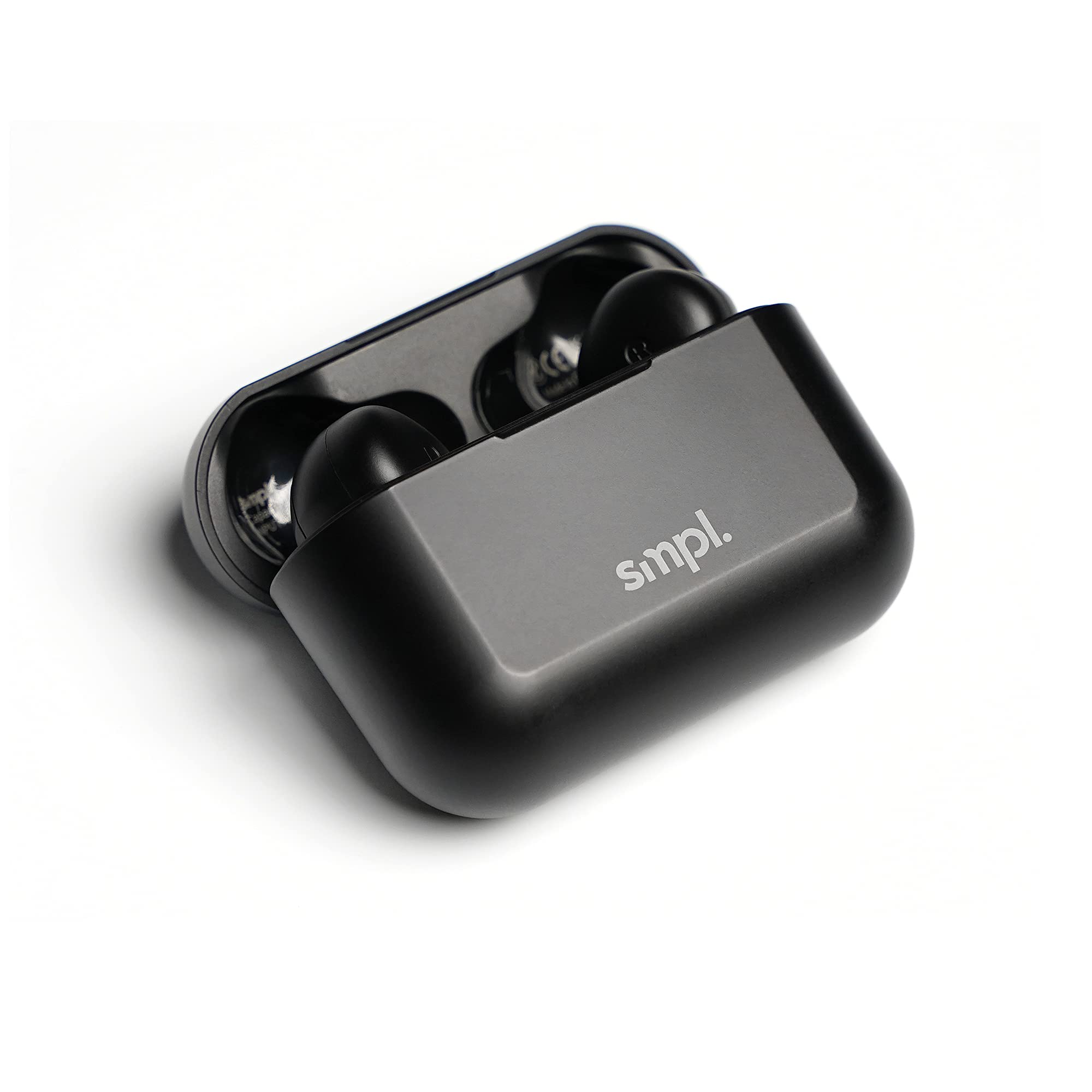 Smpl - Écouteurs intra-auriculaires à réduction active de bruit ANC, Bluetooth 5.0, 30 h de musique, synchronisation en 1 étape et contrôle tactile intelligent, avec boîtier de chargement, Noir