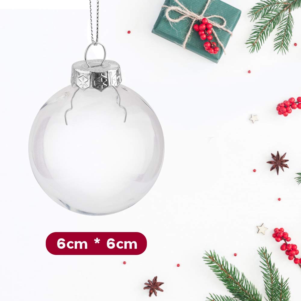 AFASOES 40 Pz Palline di Natale Fai Da Te Trasparenti Sfere Plastica Trasparente Apribile 3/4/5/6cm Palle di Natale da Riempire con Corda Sfere Natalizie con Divisorio per Alberi di Natale, Matrimoni