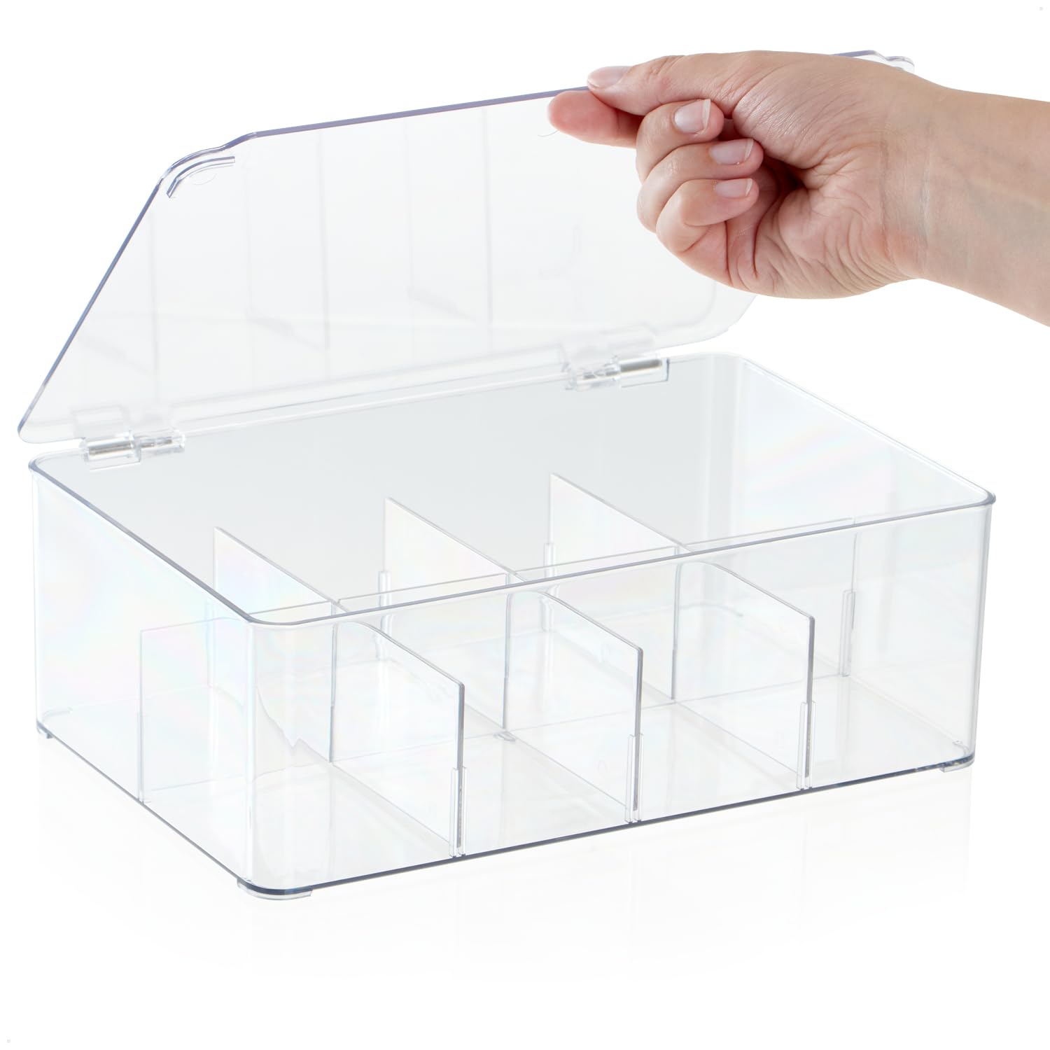 com-four® a herbate Premium z 8 przegródkami i pokrywka na zawiasach | pudelko na torebki herbaty, saszetki z kawa, skladniki do pieczenia - organizer na bizuterie