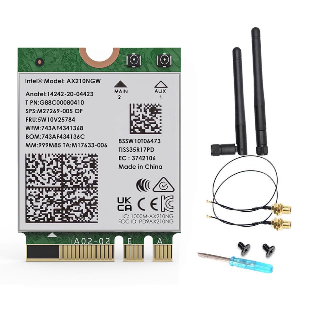 Scheda wireless Intel AX210 WiFi 6E, M.2 NGFF, Bluetooth 5.3, 5400Mbps Tri-Band 2.4/5/6GHz, Windows 10/11 64-bit