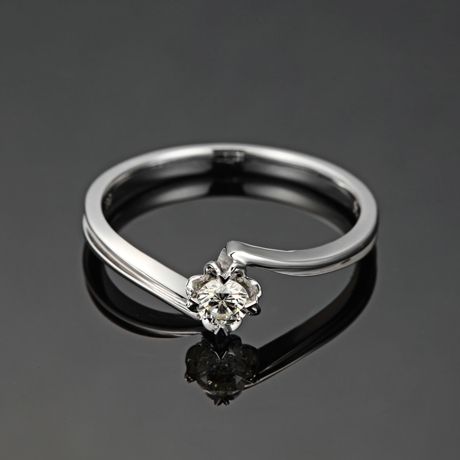 Verlobungsring Zart, Diamant Ring Frau 18 Karat Weißgold Blume Lab Diamant 0.13CT Weiß Brillantschliff VVS mit Gravur für Neujahr