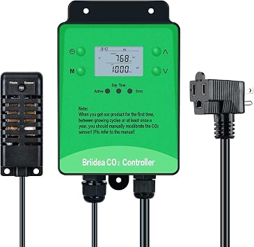 briidea CO2 Monitor and Controller Newest CO2 Controller with Remote Sensor, Photocell for Day/Night Control, Programmable Function to Save CO2 for Grow Room Greenhouse