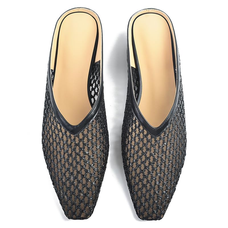 Image of Woven Mules for Women Slip on Comfortabke Metallic Slides Ladies Trendy Square Toe Hidden Wedge Mules