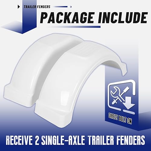 Miniatura 5 de ECOTRIC Guardabarros de remolque de un solo eje de 13 pulgadas con ruedas (juego de 2blanco)
