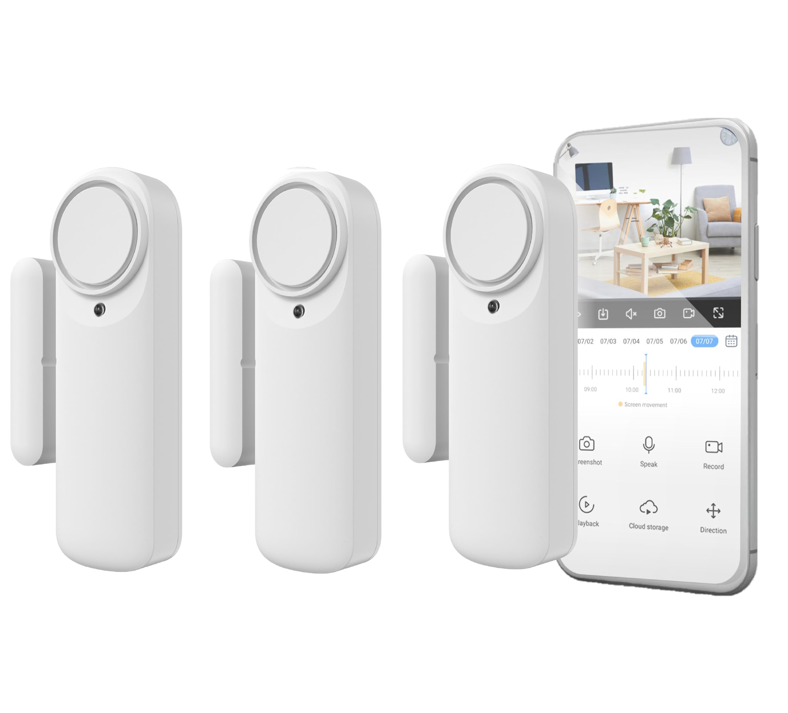 Nivian Alarma de Puerta Inteligente WiFi, Sensor Magnético para Puertas, Inalámbrico con App Móvil, Notificaciones en Tiempo Real, Botón Manual, Sirena 100dB (Pack 3)