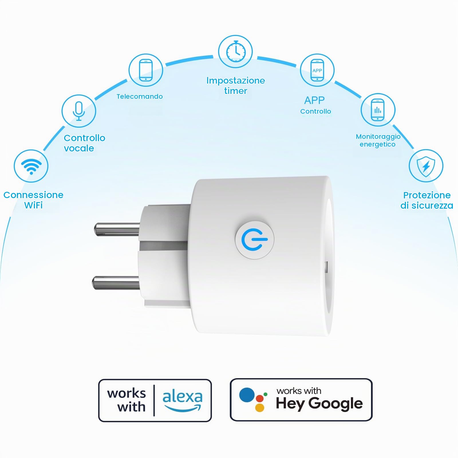 ANTELA Prese Intelligenti Wifi 16A Smart Plug con Monitoraggio Energetico | Type F, Protezione Sovraccarico, Timer, Regolazione del Programma e Compatibilità con Alexa & Google Home, 4Pz