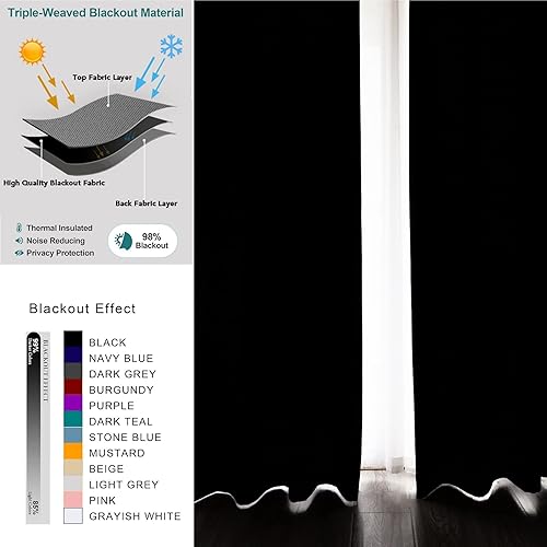 Miniatura 5 de Pickluc Cortina opaca azul marino para sala de estar, cortinas de bloqueo de luz con ojales, aislamiento térmico, reducción de ruido, 52 pulgadas de