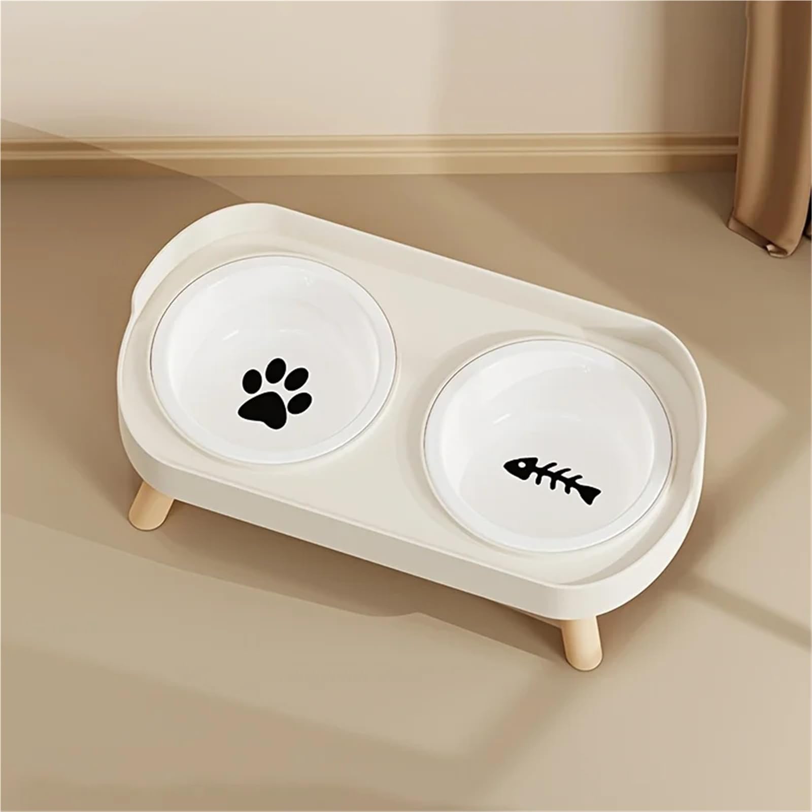 Comedero Elevado for Mascotas con Doble Cuenco, Soporte Elevado con inclinación de 15° y Cuencos de Acero Inoxidable y cerámica for Perros y Gatos(Yellow)
