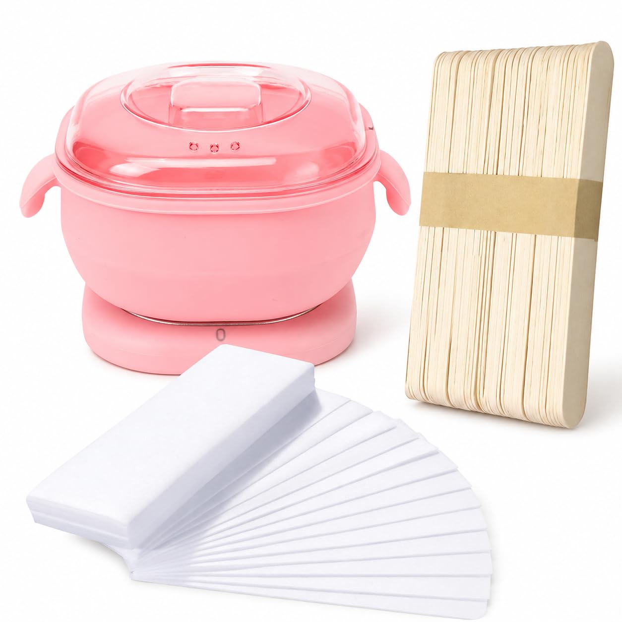 Waxing Kit with Silicone Wax Heating Bowl, 30 Pcs Non Woven Wax Strips & 50 Pcs Wooden Waxing Sticks, Hair Removal Wax Accessories Set for Face, Arms, Legs, Underarms & Home Salon Use (Pink Bowl)-image-2