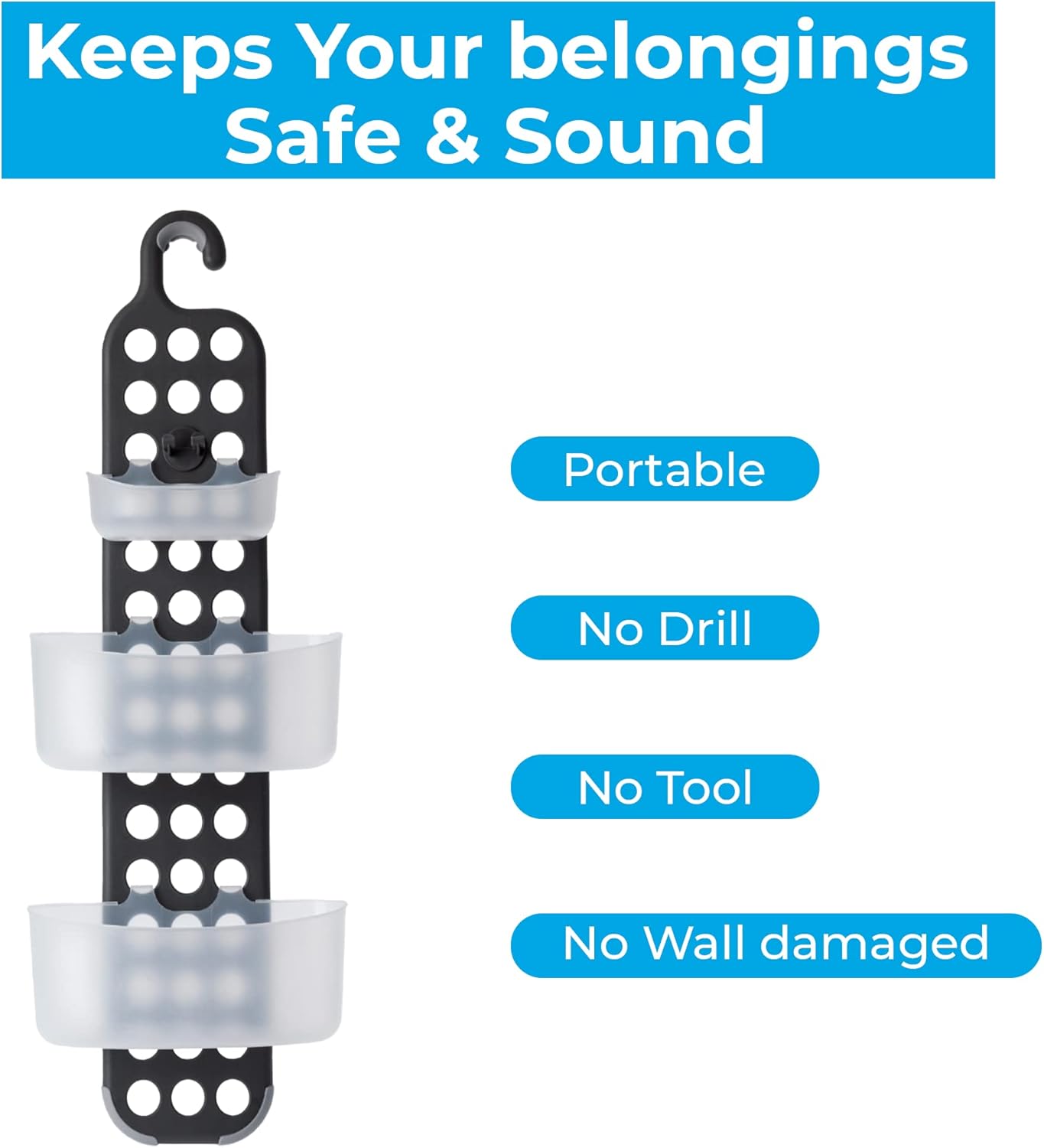 Blue Canyon 3 Tier Adjustable Plastic Shower Caddy, Hanging Caddy, No Drill Plastic Bathroom Shelf, Non-Rusting Storage Shelve, Bathroom Organisation Shelf, Shower Basket Organizer