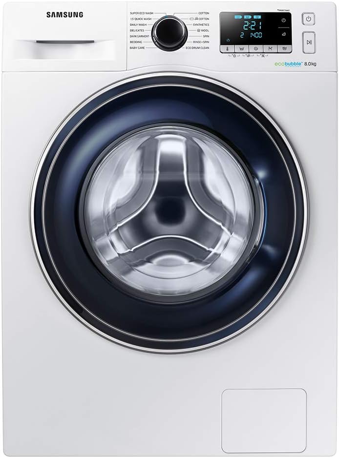 Samsung WW80J5555FA Freestanding Washing Machine with Ecobubble, 8 kg Load, 1400 rpm Spin, White, Decibel rating: 62, EU Acoustic Class: A