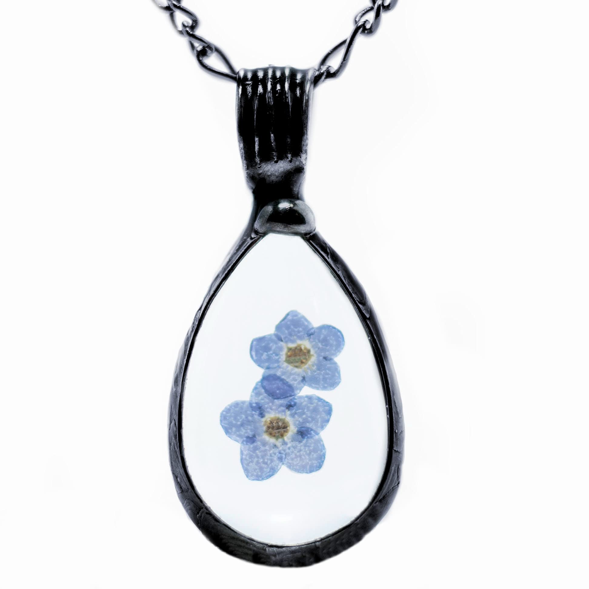 Blue Forget Me Not Wildflower Necklace for Women, Real Pressed Flower Pendant, Handmade Jewelry Gift