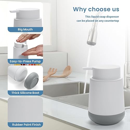 Miniatura 4 de Dispensador de jabón de manos blanco con botas de silicona para baño, dispensador de jabón para platos recargable para cocina con bomba fácil de