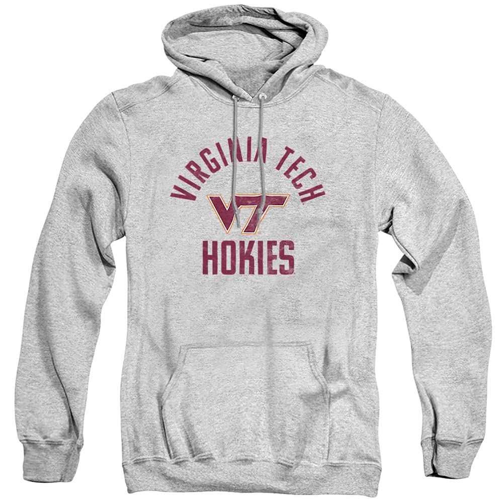 Virginia Tech Official Hokies Logo Unisex Adult Pull-Over Hoodie,Athletic Heather, Medium