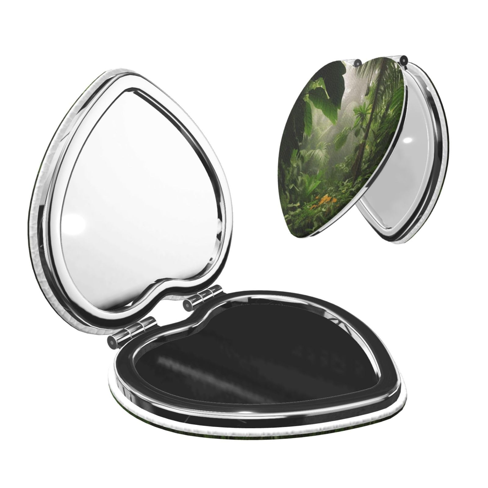 DWVTSLH Tropical Rainforest Jungle Scene Compact Mirror for Purse, Double-Sided 2X/1X Magnifying Mirror for Women Men, Travel Makeup Mirror for Handbag, Handheld Vanity Mirror for Gift