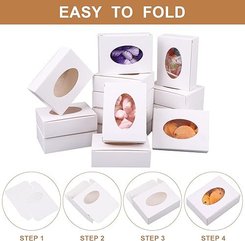 Miniatura 4 de PINKXHY 100 mini cajas de papel kraft con ventana, cajas redondas de embalaje de jabón, caja de regalo de cartón para regalo de jabón casero, dulces