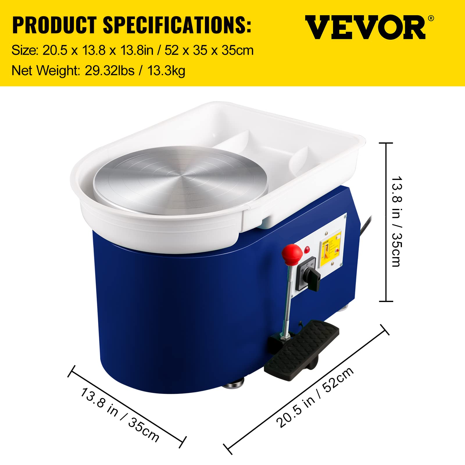 VEVOR Macchina per Argilla Ceramica, 11 Pollici Potenza 350 W 200 V TYLPJ28-OC Macchina per Ruote da Ceramica Pedale e Manuale Blu per L'Insegnamento Scolastico, Bar in Ceramica e Uso Domestico