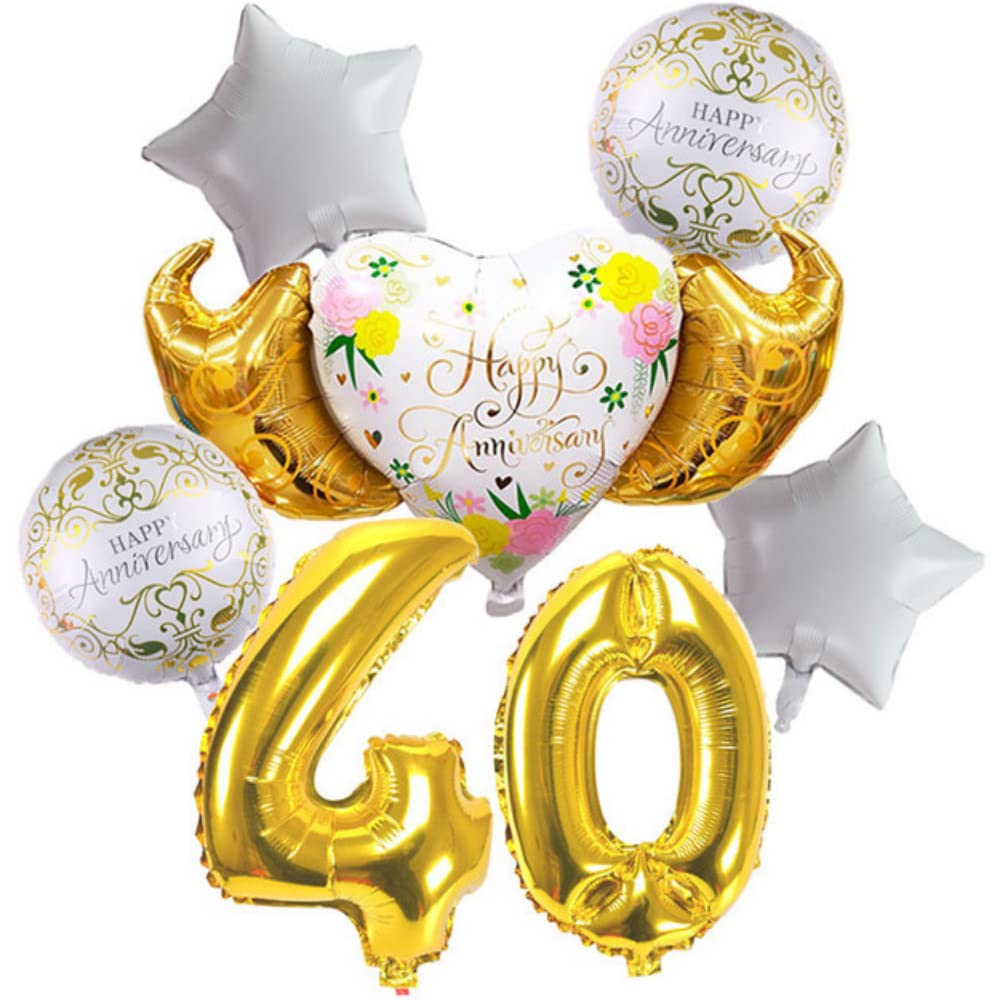 DIWULI Globos Aniversario, Happy Anniversary, Globo de Número XL Oro, Numero 40, Globos Foil 40º Aniversario Pareja Hombre Mujer Años, Decoración Fiesta, Blanco de Corazón Foil de Amor Boda Regalo