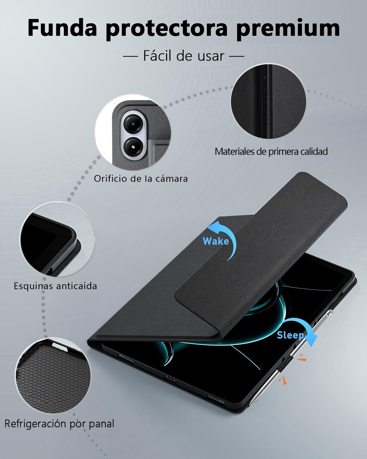 Para Xiaomi Redmi Pad 2 Pro(2025)/Xiaomi Redmi Pad Pro (2024)/ POCO Pad(2024) 12.1 pulgadas funda con Teclado inalámbrico Bluetooth retroiluminado (teclado QWERTY distribución española) y ratón, Negro