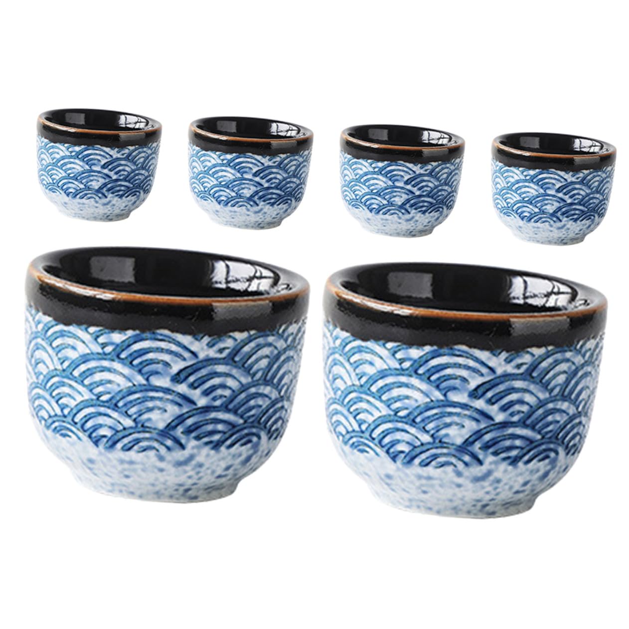 Tasses à thé en céramique japonaise élégantes pour la maison, lot de 6 contenants ronds