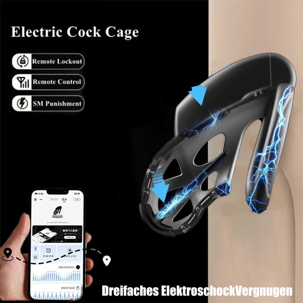 APP Smart Peniskäfig Elektro Schock Keuschheitskäfig Set mit 3 Cock Ringe und Penisplug Chastity Cage SM Fetisch Bondage Keuschheitsgürtel Erotik Sex Spielzeug für Männer und Paare