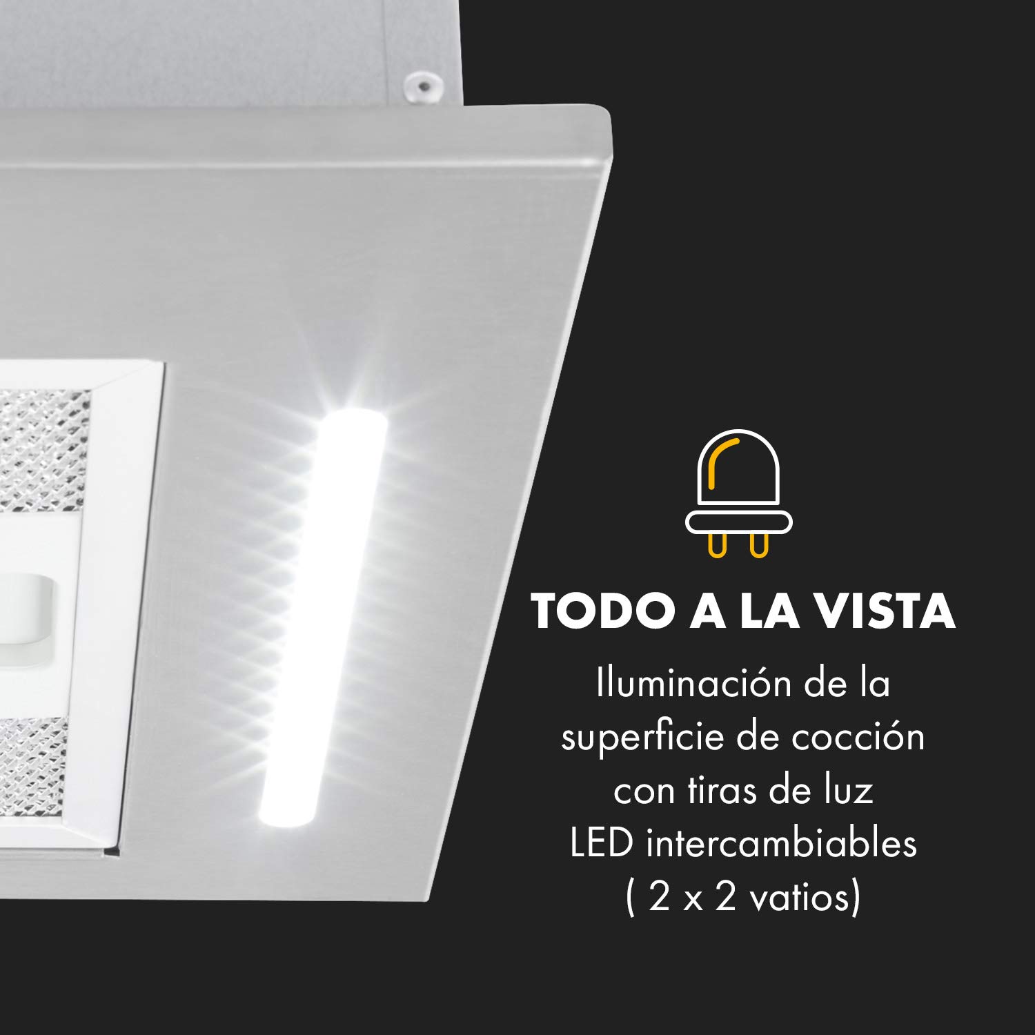 Klarstein Down Under - Campana extractora, Extractor de humos, 60 cm, Absorción de 590 m³/h, 190 W de potencia en 3 niveles, LED, Acero inoxidable, 61 dB, Material de montaje, Plateado