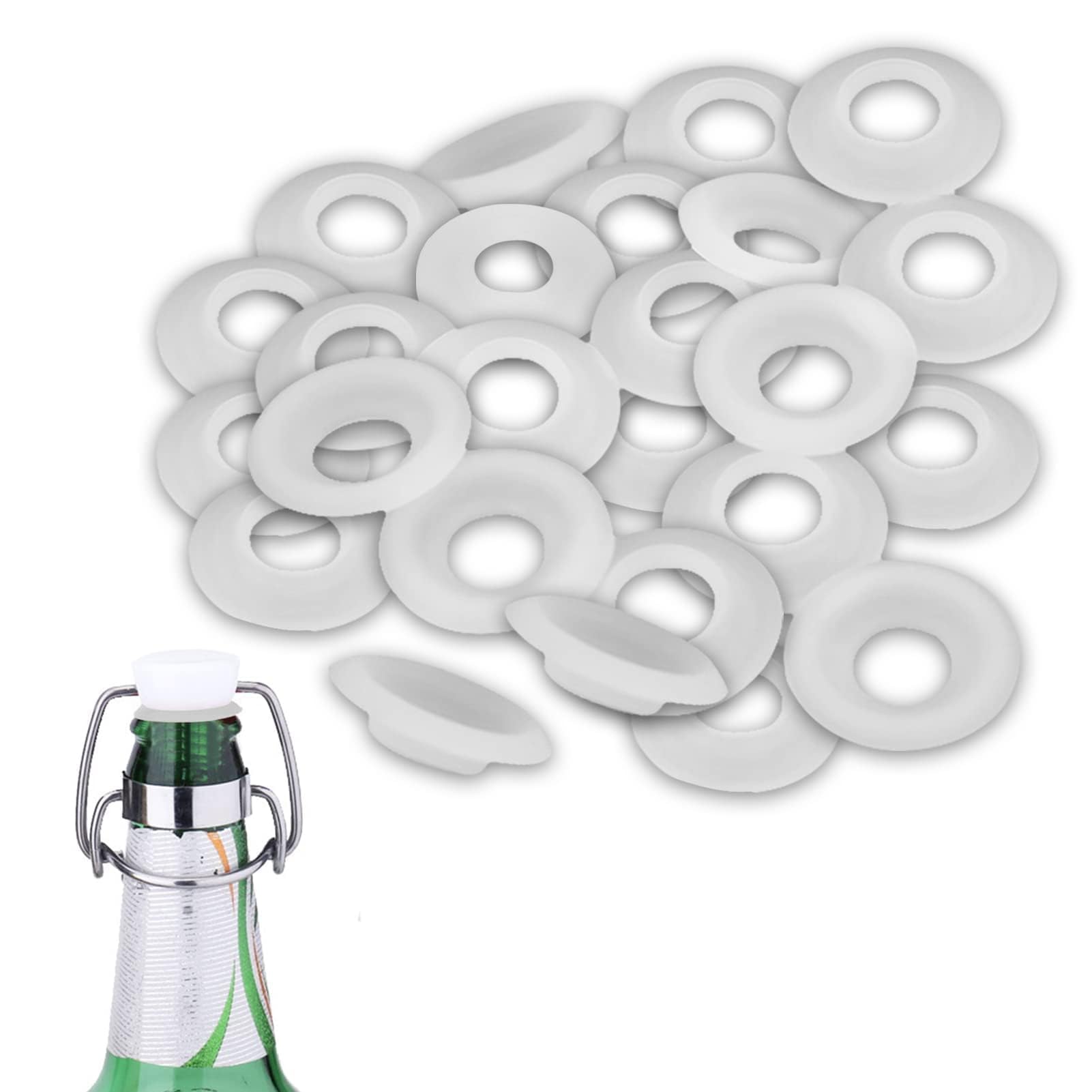 25 Pezzi Guarnizioni Tappi Bottiglie Vetro,Silicone Guarnizione,Guarnizioni Bottiglie Vetro,Guarnizioni Bottiglia Vetro Tappi Silicone,Rondella in Gomma per cap Swing Top Bottiglia di Vetro White