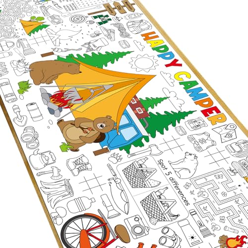 Image of Naozinebi Camping Giant Coloring Poster for Kids Camper Summer Large Coloring Tablecloth Big Paper Sheets Page Camp Table Cloth DIY Activity Game Art Crafts Mat Wall Home Party Decoration Supplies