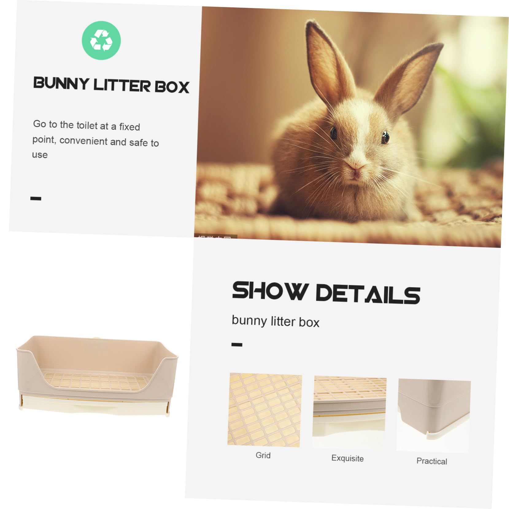 Große Kaninchen Toilette und Großer Raum Tragbar aus Kunststoff mit Schublade und Kaninchen Toilettenbecken als Hasentoilette für Meerschweinchen