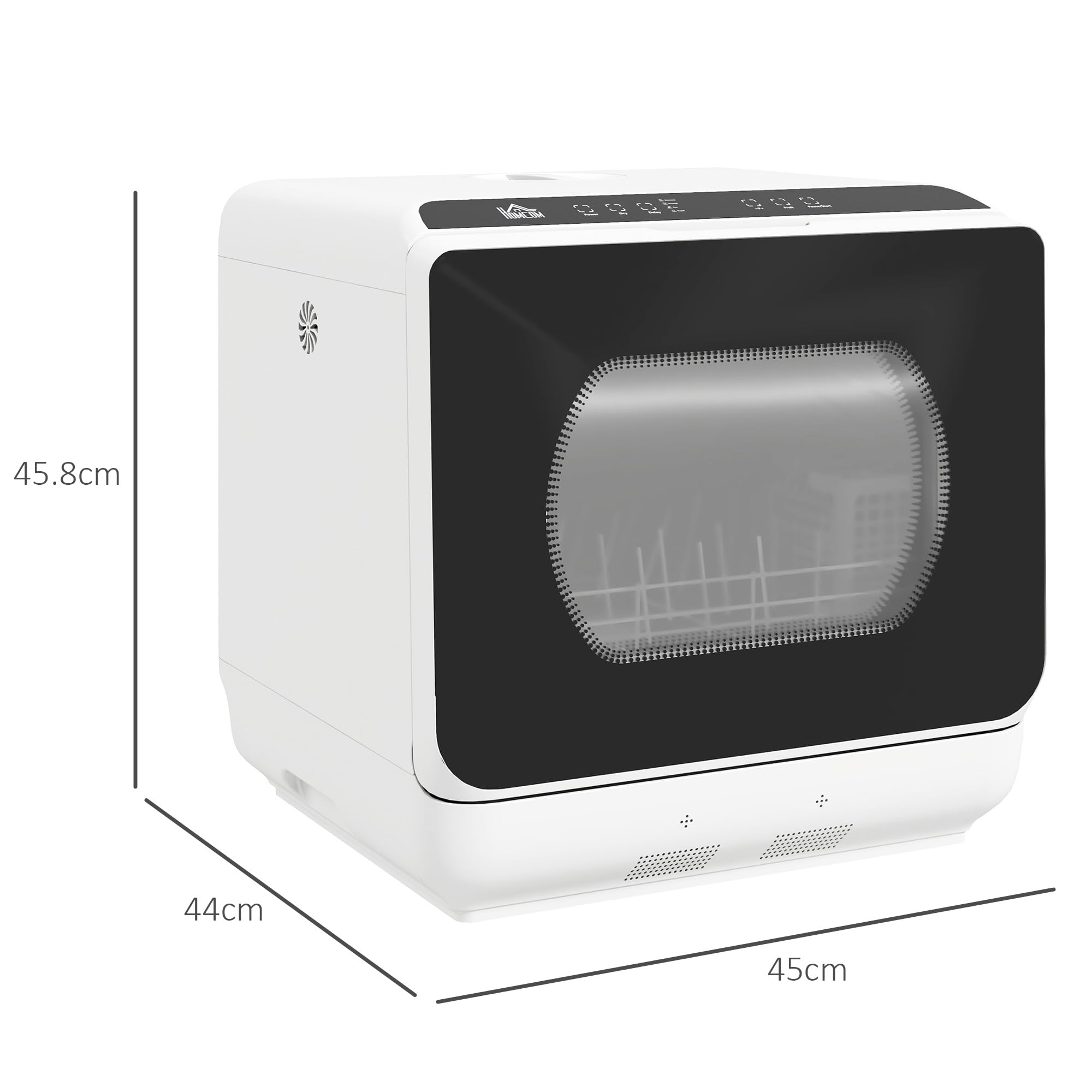 HOMCOM Table Top Dishwasher, Mini Countertop Dishwasher No Plumbing with Built-in 6L Water Tank, 6 Programs, Touch Control, LED Display, 4 Place Settings, Dual Water Supply and Fruit Wash, Black White — view 7