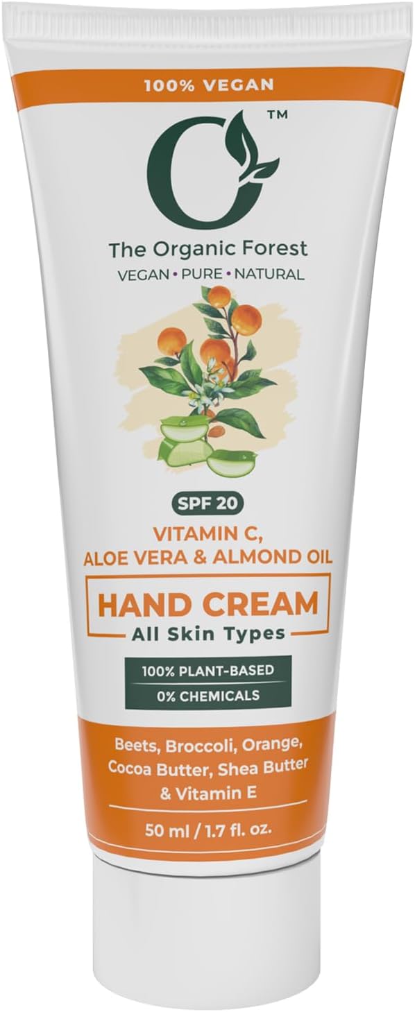 Plant Based Vitamin C Hand Cream with Sun Protection SPF | Shea Butter, Cocoa Butter, Almond Oil, Coconut Oil & Aloe Vera - For Wrinkle Reduction, Aging Hands & Dark Spots | Travel Size |