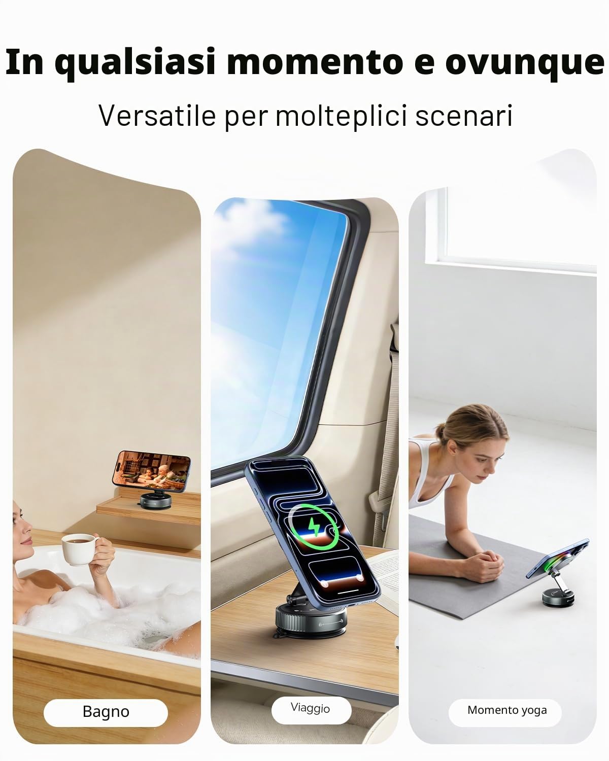 CloudValley per MagSafe Supporto Caricatore per Auto, Ricarica Wireless Rapida 15W e Ventosa a Vuoto Rotante 360°, Supporto Magnetico con Luce RGB per iPhone 17-12/Cruscotto/Parabrezza/schermo