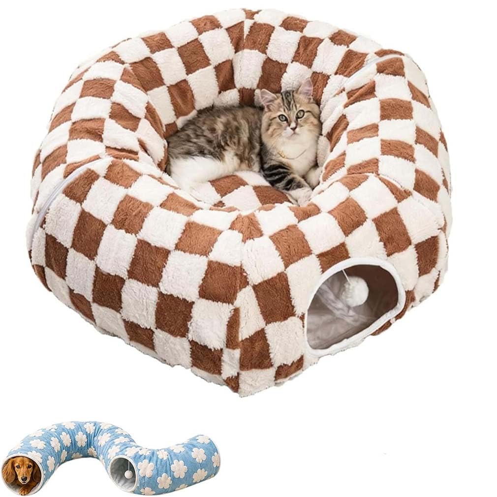 Dachshund Tunnel Bed, Foldable Dog & Cat Tunnel Bed with Plush Cave, Tunnel Bed for Dogs, Cozy Burrow Design with Plush Comfort