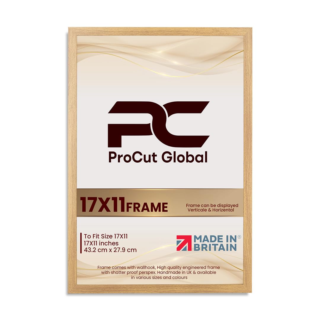 Procut Global 17X11 Oak Picture Frames – Sleek Wooden Photo Frame with Shatterproof Perspex for Wall or Tabletop – Perfect for Posters, Certificates, Prints–Multiple Sizes & Colors Available