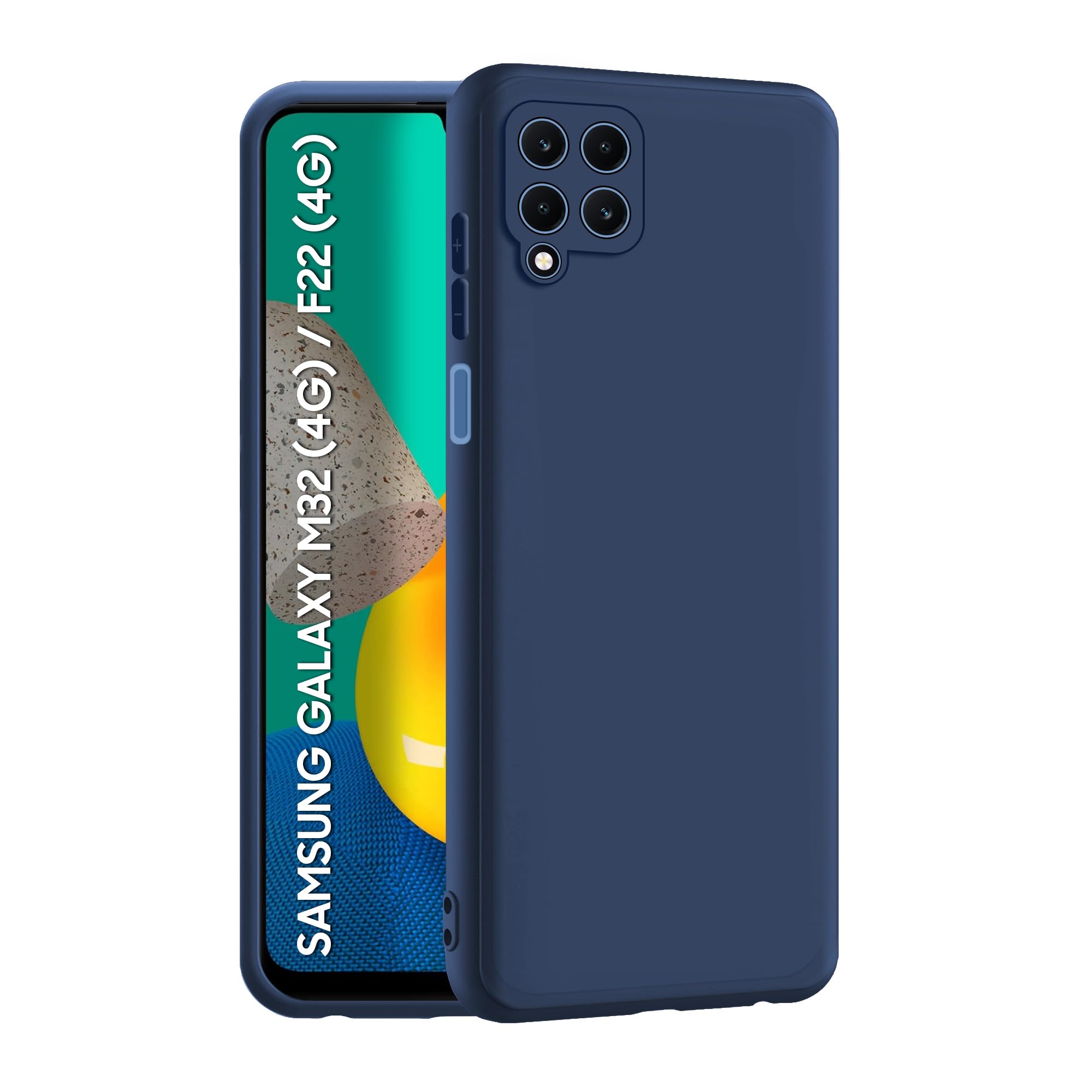 CEDO Back Cover for Samsung Galaxy M32 (4G) / F22 (4G) | Camera Bump Protection & Inner Velvet Fabric Lining | Ultra Slim Matte Soft Rubberised Case Cover (Blue)