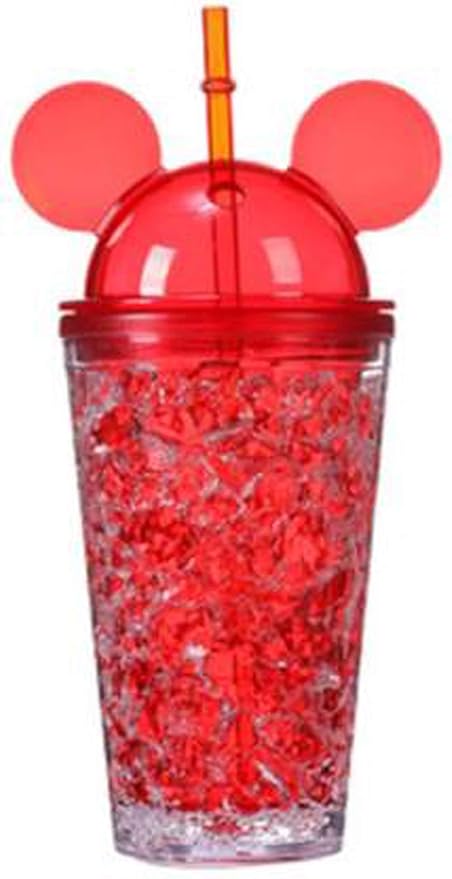 Whitecloud TRANSFORMING HOMES 450ml Plastic Mug Bottle Jelly Sipper Gel Feezer Sipper Icecream Cup with Straw for Cold Beverages Water and Drinks (Red - 0065 A)